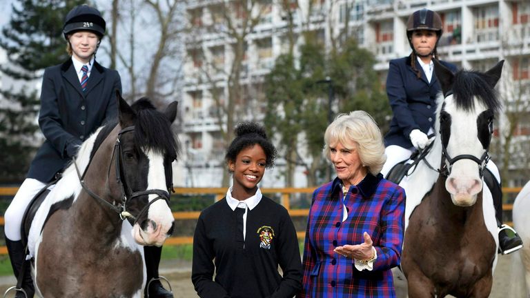The Duchess of Cornwall meets young riders at the Ebony Horse Club in Brixton