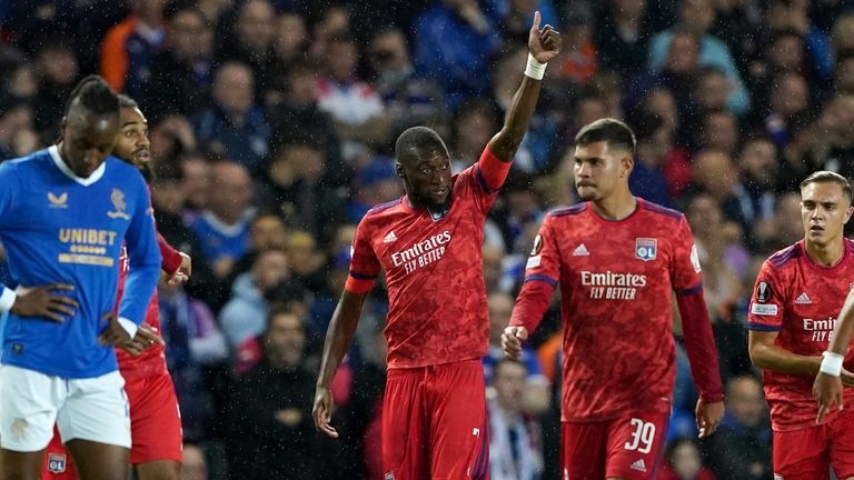 Karl Toko Ekambi celebrates his goal against Rangers