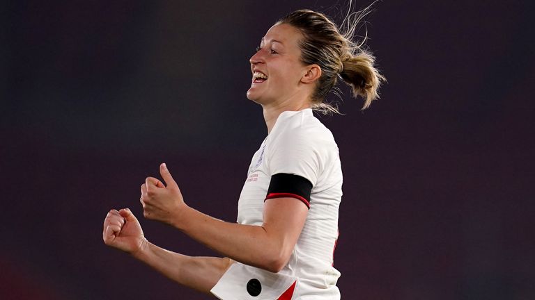 Ellen White celebrates scoring for England