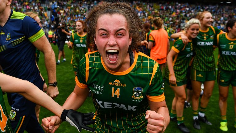 Emma Duggan celebrates at full-time