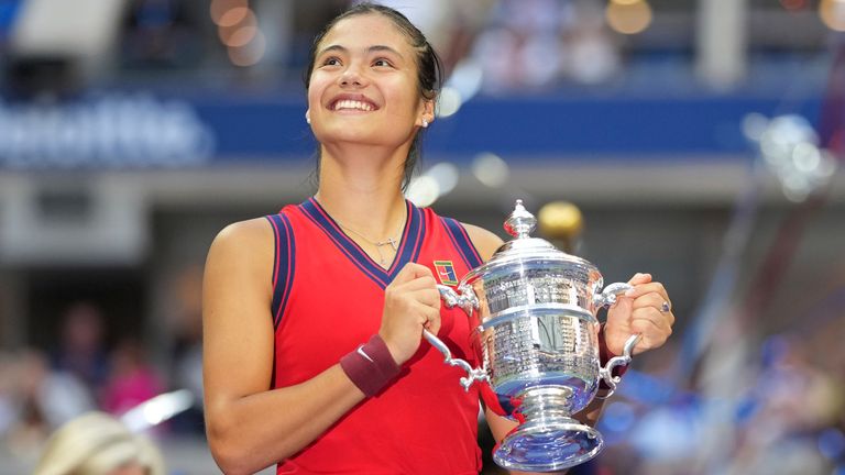 US Open Women's Singles Champion Emma Raducanu at the 2021 US Open, Saturday, Sep. 11, 2021 in Flushing, NY. (Darren Carroll/USTA via AP)