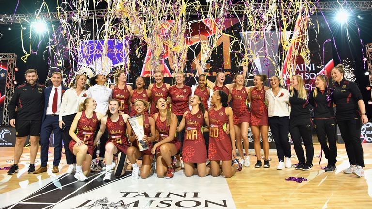 England's Vitality Roses celebrate their series victory in Christchurch