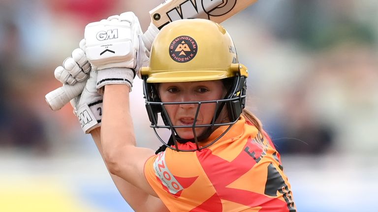 Eve Jones of Birmingham Phoenix bats during The Hundred match between Birmingham Phoenix and London Spirit at Edgbaston on July 23, 2021 in Birmingham