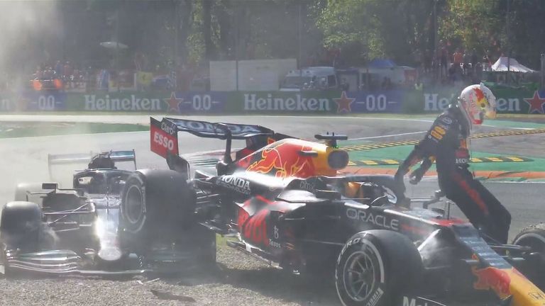Verstappen-Hamilton beached in the gravel!