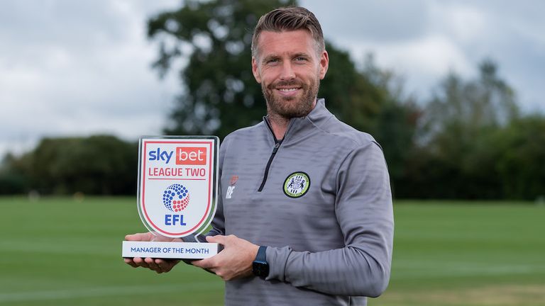 Forest Green Rovers Manager Rob Edwards wins the Manager of the Month for August 2021 - Mandatory by-line: Ryan Hiscott/JMP - 09/09/2021 - SPORT - Forest Green Training Ground - Chippenham, England - Sky Bet - League Two - Manager of the Month and Player of the Month