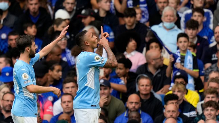 Manchester City's Gabriel Jesus celebrates his goal (AP)