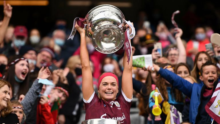 Galway captain Sarah Dervan lifts the O'Duffy Cup