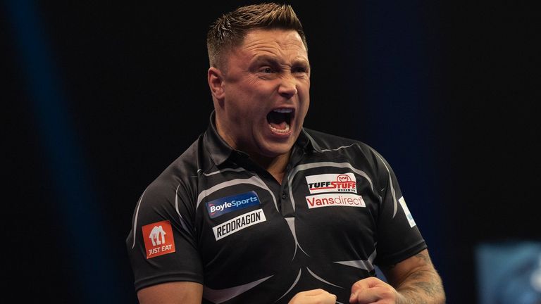 BOYLE SPORTS WORLD GRAND PRIX 2020.RICOH ARENA.COVENTRY.PIC;LAWRENCE LUSTIG.SEMI FINAL.GERWYN PRICE V DAVE CHISNALL.GERWYN PRICE IN ACTION