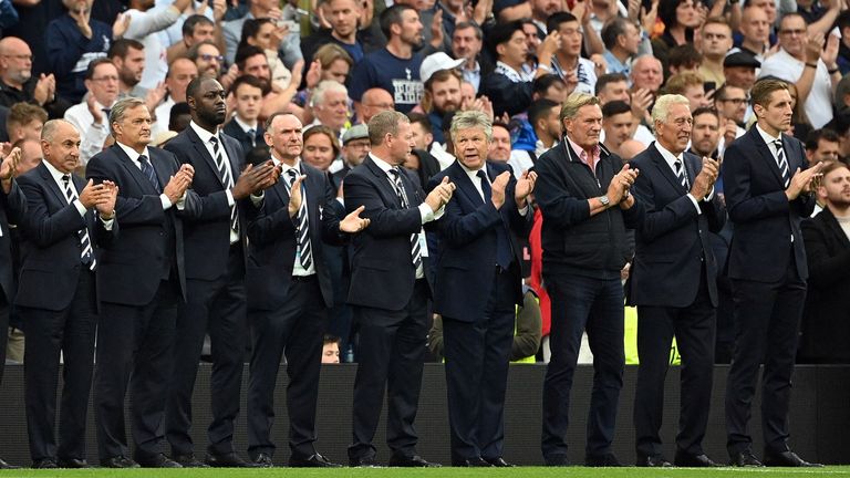 Getty: Former Spurs players pay tribute to Jimmy Greaves at the Tottenham Hotspur Stadium  