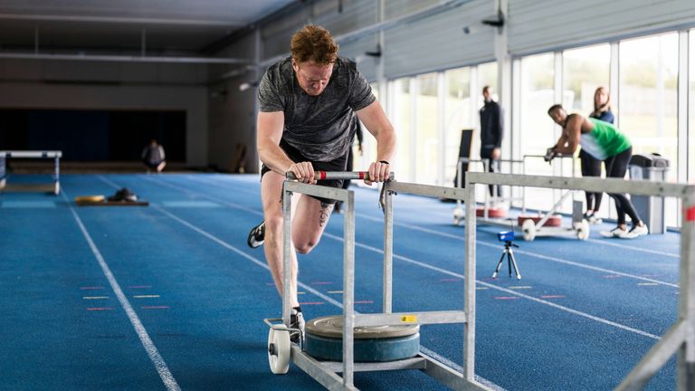 Greg Rutherford as he joins the British Bobsleigh squad for first training camp in Aldershot