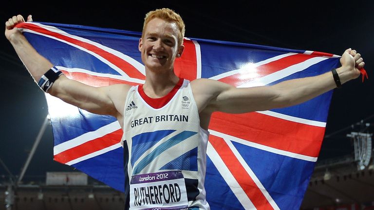 Great Britain's Greg Rutherford celebrates his Gold in the Long Jump.  PRESS ASSOCIATION Photo. Picture date: Saturday August 4, 2012. See PA story OLYMPICS . Photo credit should read: David Davies/PA Wire. EDITORIAL USE ONLY