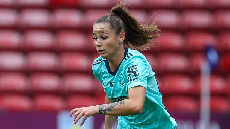 Leicester City's Hannah Cain during the FA Women's Super League match at the Bank's Stadium, Walsall. Picture date: Saturday September 4, 2021.
