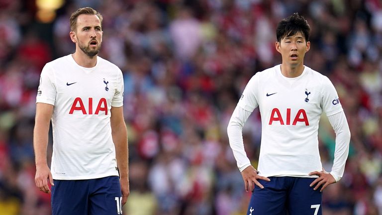 Harry Kane and Heung-min Son look dejected in the 3-1 defeat to Arsenal
