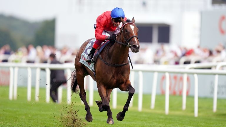Frankie Dettori and Inspiral stretch clear to win the May Hill Stakes at Doncaster