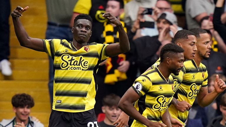 Ismaila Sarr celebrates scoring Watford&#39;s equaliser