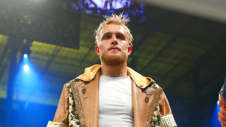 Jake Paul of Los Angeles California enters the ring make his boxing pro debut on January 30, 2020 part of Matchroom Boxing and DAZN Miami Fight Night at the Meridian in Miami, Fl. (Photo by Rich Graessle/Icon Sportswire) (Icon Sportswire via AP Images)