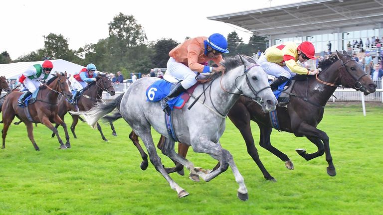 Kaiya Fraser (blue cap) rides Hi Ho Silver to win at Leicester on just his second ever professional ride. Credit: Tony Knapton