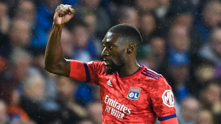 Lyon's Karl Toko Ekambi celebrates making it 1-0 during a UEFA Europa League group stage match between Rangers and Lyon