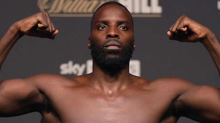 Lawrence Okolie and Dilan Prasovic Weigh In ahead of their WBO Cruiserweight World Title fight tomorrow night at the Tottenham Hotspur Stadium in London.24 September 2021.Picture By Ian Walton Matchroom Boxing.Lawrence Okolie