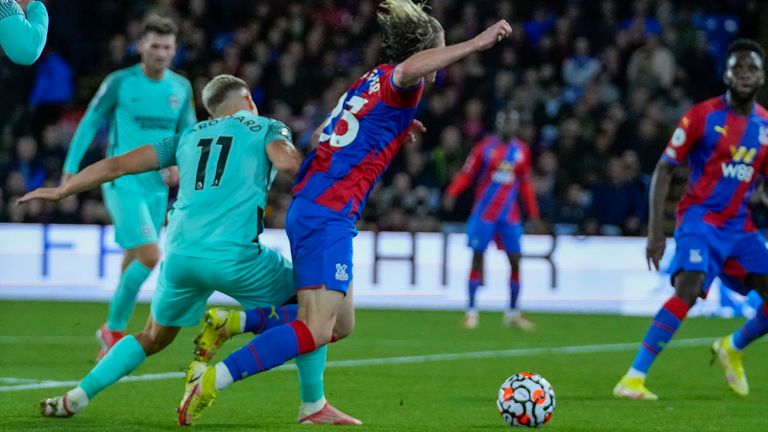 Brighton's Leandro Trossard conceded a penalty for a challenge on Crystal Palace's Conor Gallagher