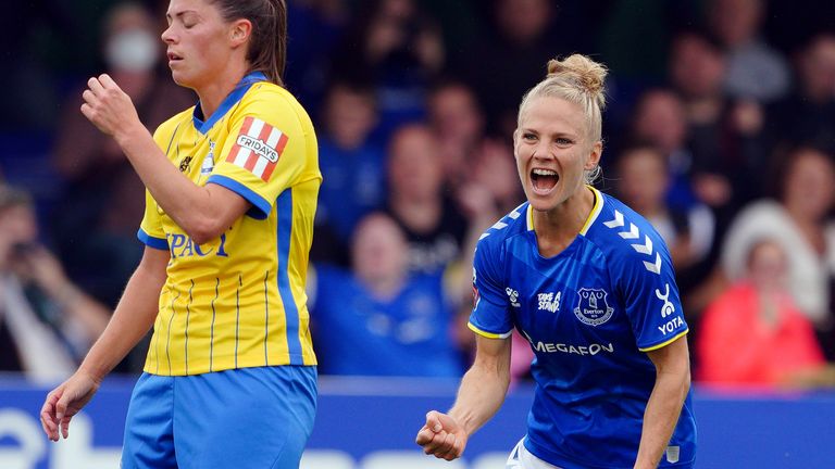 Everton's Leonie Maier (right) celebrates scoring the opening goal