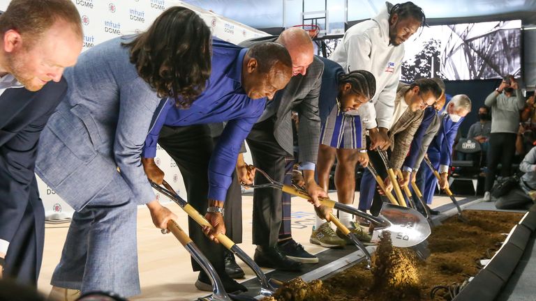 NBA All-Stars Kawhi Leonard and Paul George were among those to break ground at the Intuit Dome (AP)