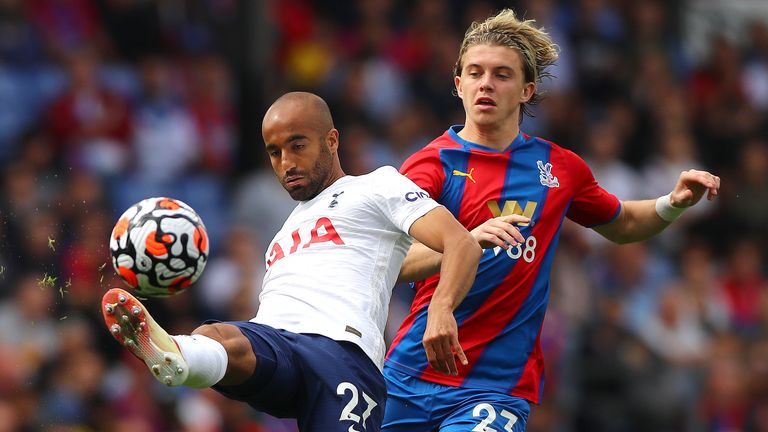 Lucas Moura and Conor Gallagher in Premier League action