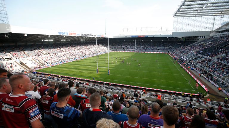 Picture by Ed Sykes/SWpix.com - 05/09/2021 - Rugby League - Dacia Magic Weekend 2021 - Wigan Warriors v Warrington Wolves - St. James's Park, Newcastle, England - General view during the game GV