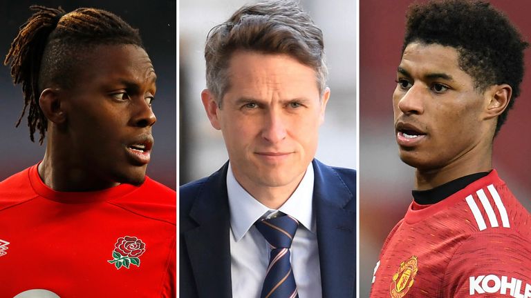 Maro Itoje, Gavin Williamson, Marcus Rashford (AP)