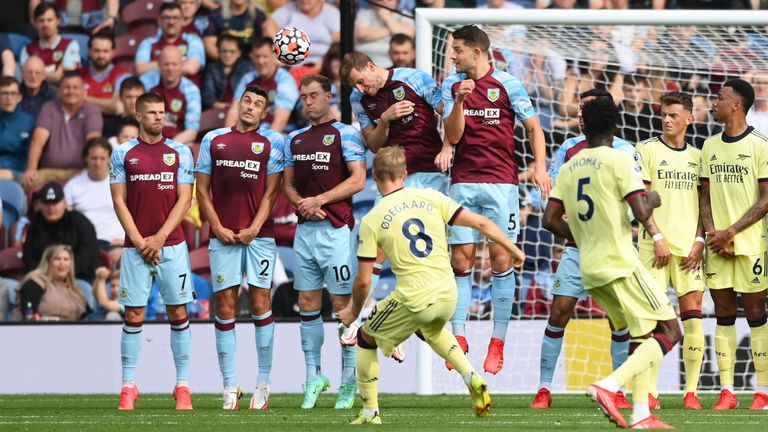 Martin Odegaard puts Arsenal ahead with a free-kick at Turf Moor