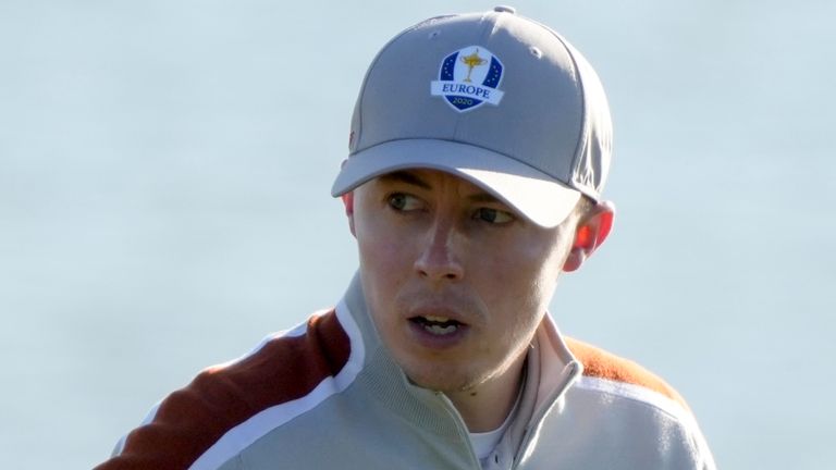 Team Europe's Matt Fitzpatrick waves after hitting to the third green during a foursomes match the Ryder Cup at the Whistling Straits Golf Course Saturday, Sept. 25, 2021, in Sheboygan, Wis. (AP Photo/Charlie Neibergall)