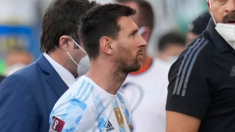 Lionel Messi leaves the pitch against Brazil