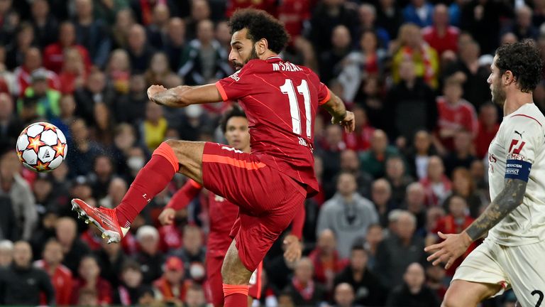 Mohamed Salah scores Liverpool's second goal against AC Milan