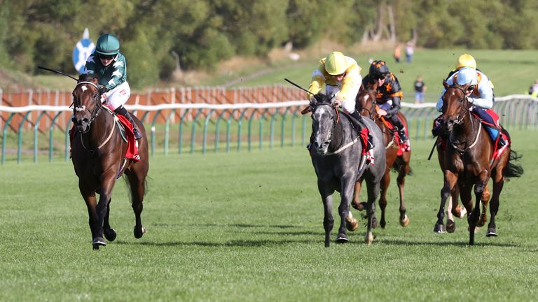 Nazanin ridden by jockey Hollie Doyle (left) wins the Virgin Bet Firth of Clyde Fillies Stakes at Ayr