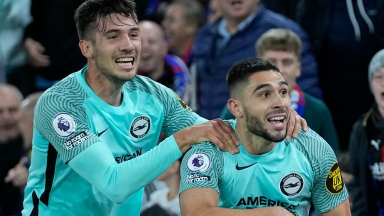 Neal Maupay celebrates scoring for Brighton vs Crystal Palace