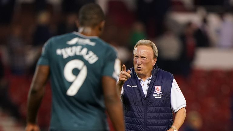 Neil Warnock celebrates Middlesbrough's win against Nottingham Forest