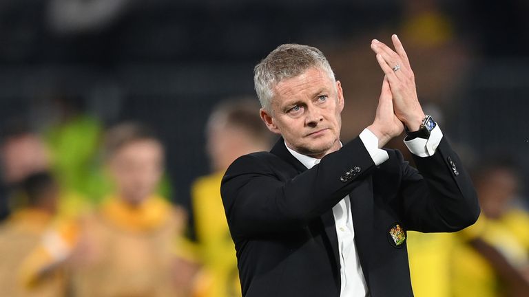 Ole Gunnar Solskjaer applauds the Manchester United fans after their 2-1 defeat to Young Boys in the Champions League