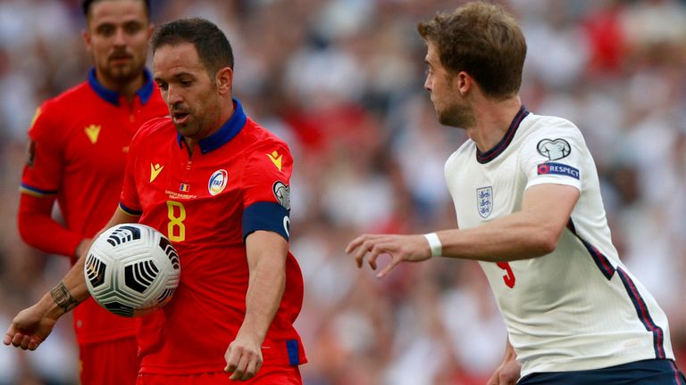 Patrick Bamford vies for the ball with Andorra&#39;s Marcio Vieira