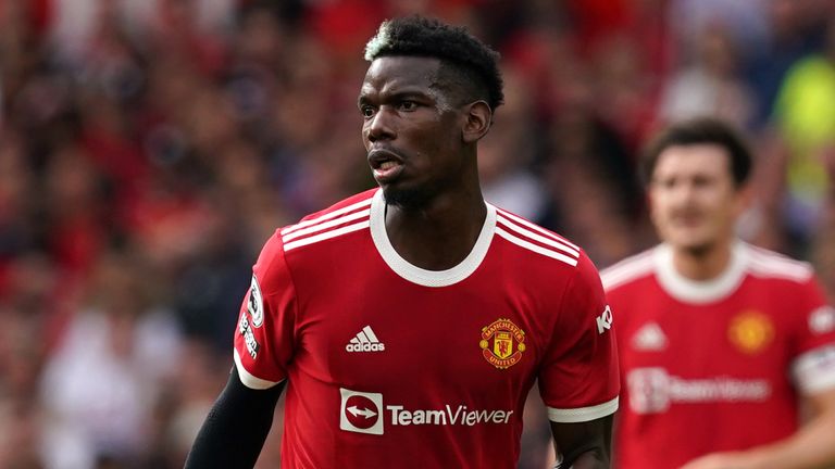 Manchester United's Paul Pogba during the Premier League match at Old Trafford, Manchester. Picture date: Saturday September 11, 2021.