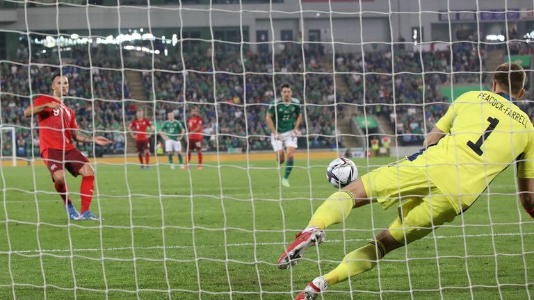 Bailey Peacock-Farrell prevented Haris Seferovic from handing Switzerland the lead from the penalty spot in Belfast 