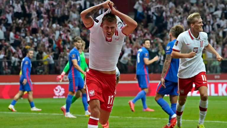 Sebastian Szymanski celebrates his late equaliser against England