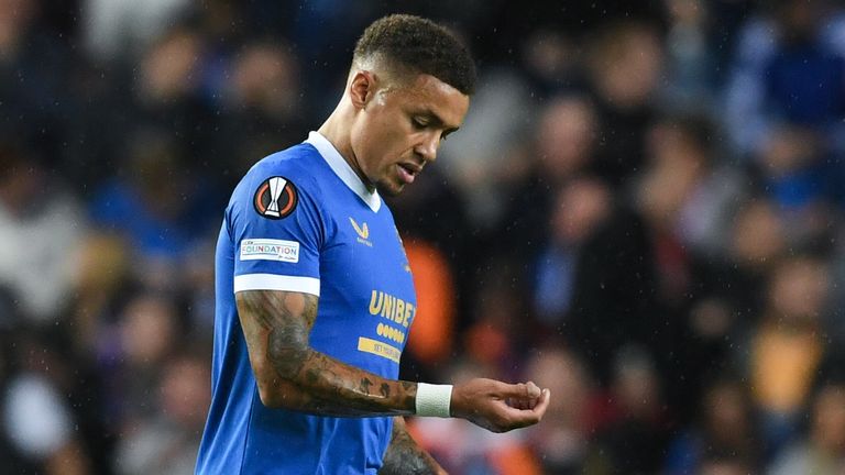 James Tavernier during a UEFA Europa League group stage match between Rangers and Lyon, 