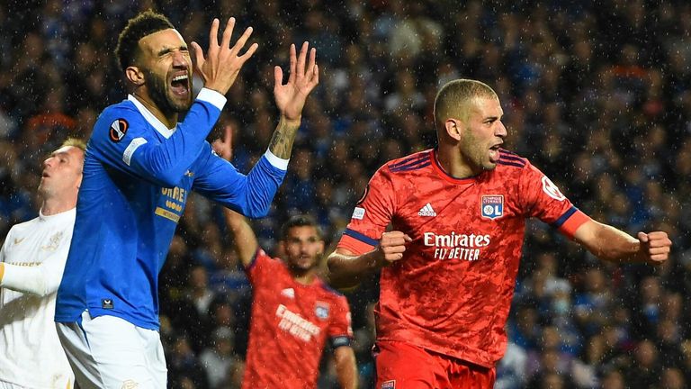 Connor Goldson shows his frustration after Lyon's second goal