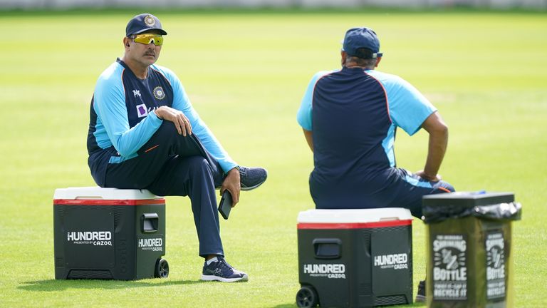 PA - Ravi Shastri (left) during a training session 