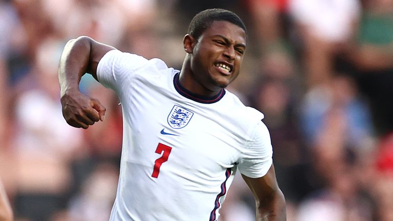 England U21's Rhian Brewster celebrates after scoring against Kosovo