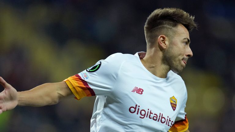 Roma&#39;s Stephan El Shaarawy celebrates after scoring his side&#39;s opener