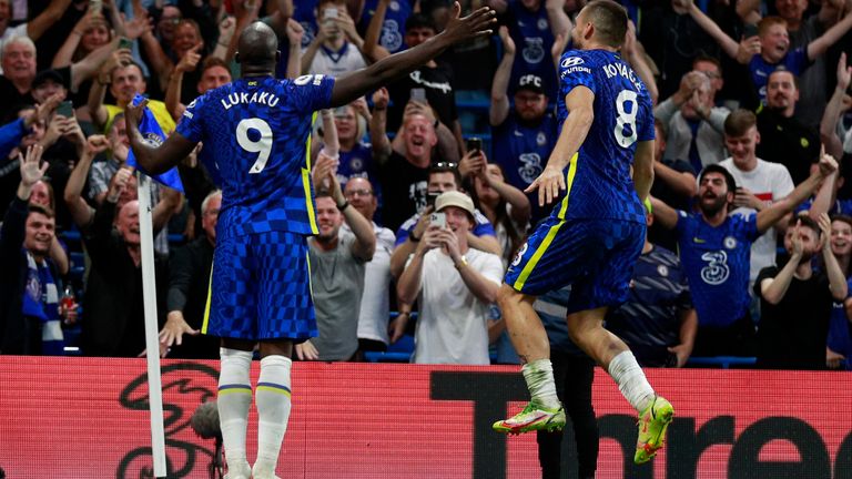 Romelu Lukaku celebrates scoring Chelsea&#39;s third goal in a 3-0 win over Aston Villa (AP)