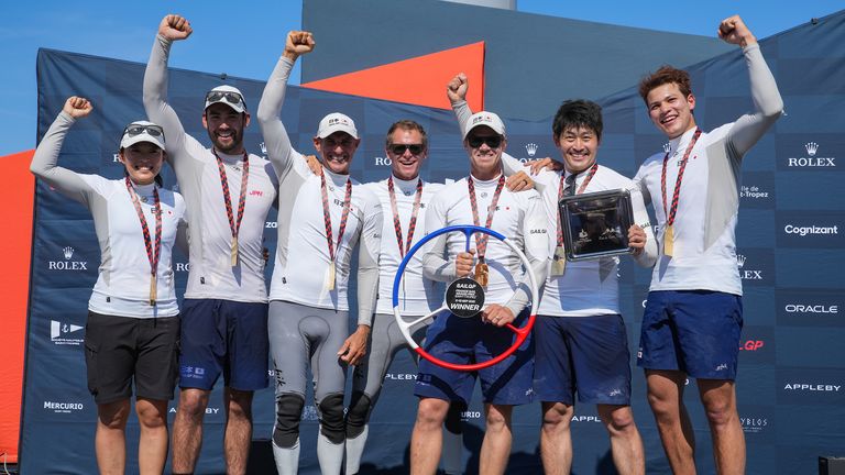 The Japanese SailGP team celebrating their victory (Image credit - Bob Martin for SailGP)