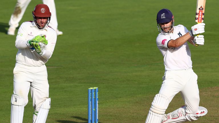 Sam Hain hit an unbeaten 83 for Warwickshire on day one of their game against Somerset