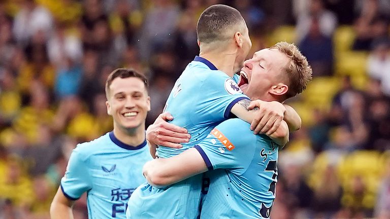 Newcastle United's Sean Longstaff (right) celebrates scoring his side's first goal of the game